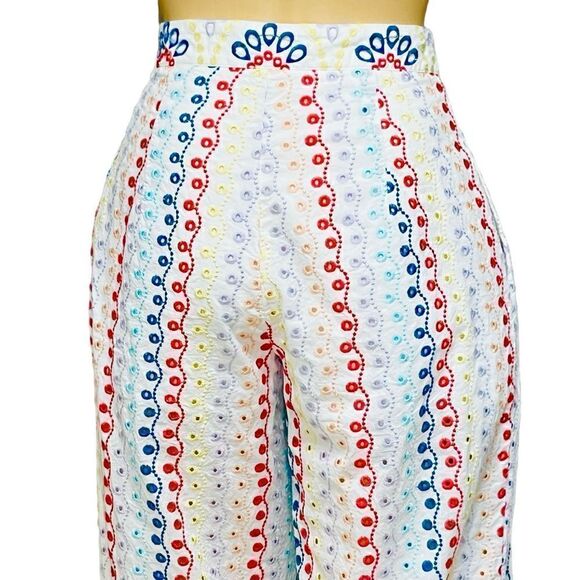 Eyelet Embroidery Boho Pants Multicolor Cropped Zip-Side Sz S - Picture 10 of 16